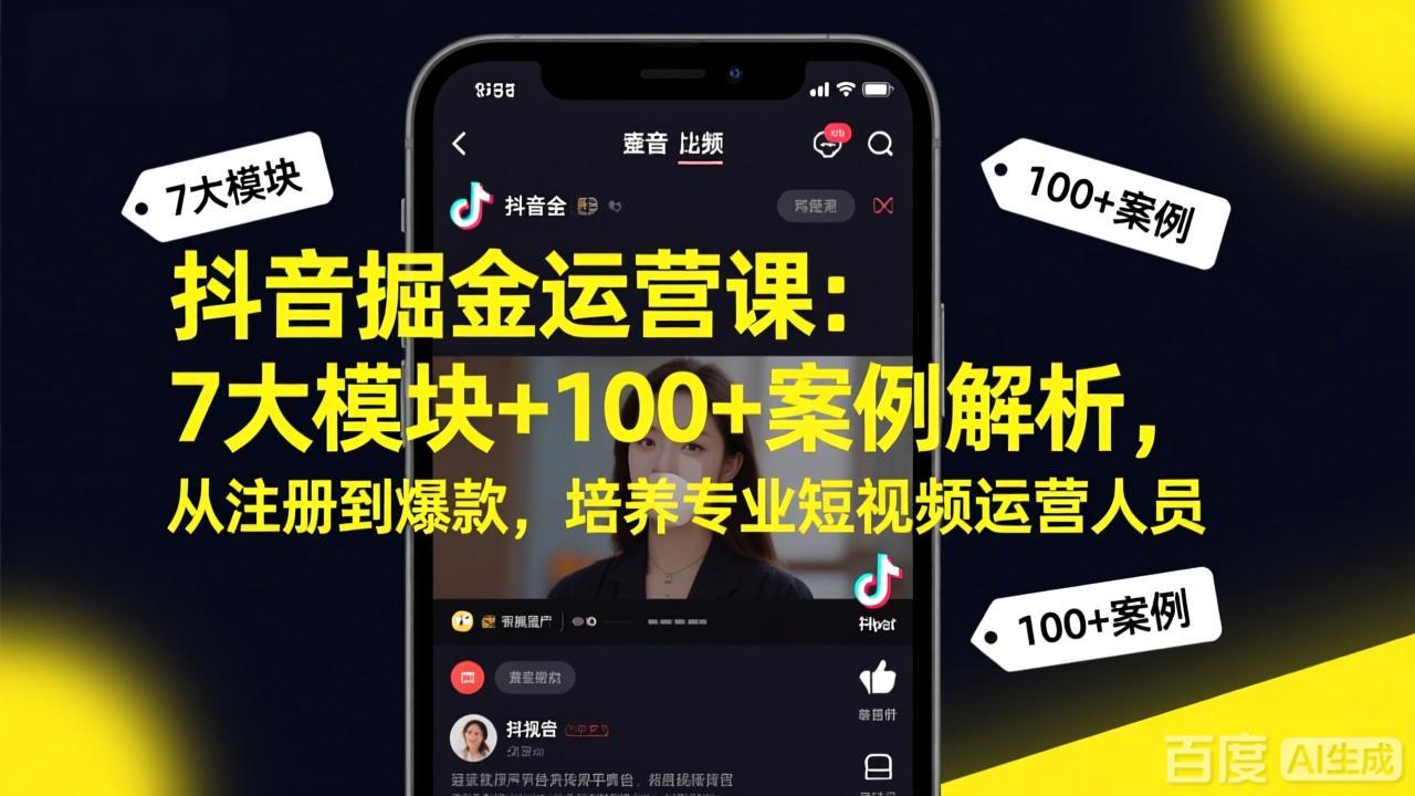 抖音掘金运营课：7大模块+100+案例解析，从注册到爆款，培养专业短视频运营人员-小创项目网