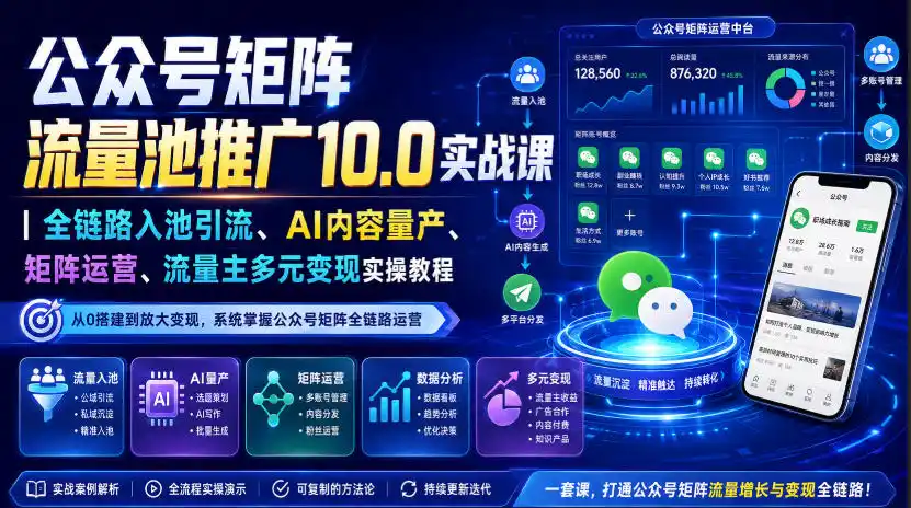 公众号矩阵流量池推广10.0实战课｜全链路入池引流、AI内容量产、矩阵运营、流量主多元变现实操教程-小创项目网