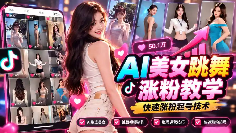 AI美女跳舞涨粉教学，AI生成美女，跳舞视频制作，账号运营与快速起号涨粉-小创项目网