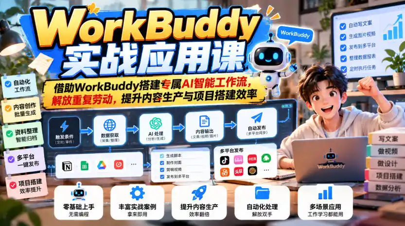 WorkBuddy实战应用课，借助WorkBuddy搭建专属AI智能工作流，解放重复劳动，提升内容生产与项目搭建效率-小创项目网