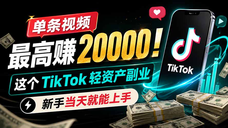 单条视频最高赚 20000！这个 TikTok 轻资产副业，新手当天就能上手-小创项目网