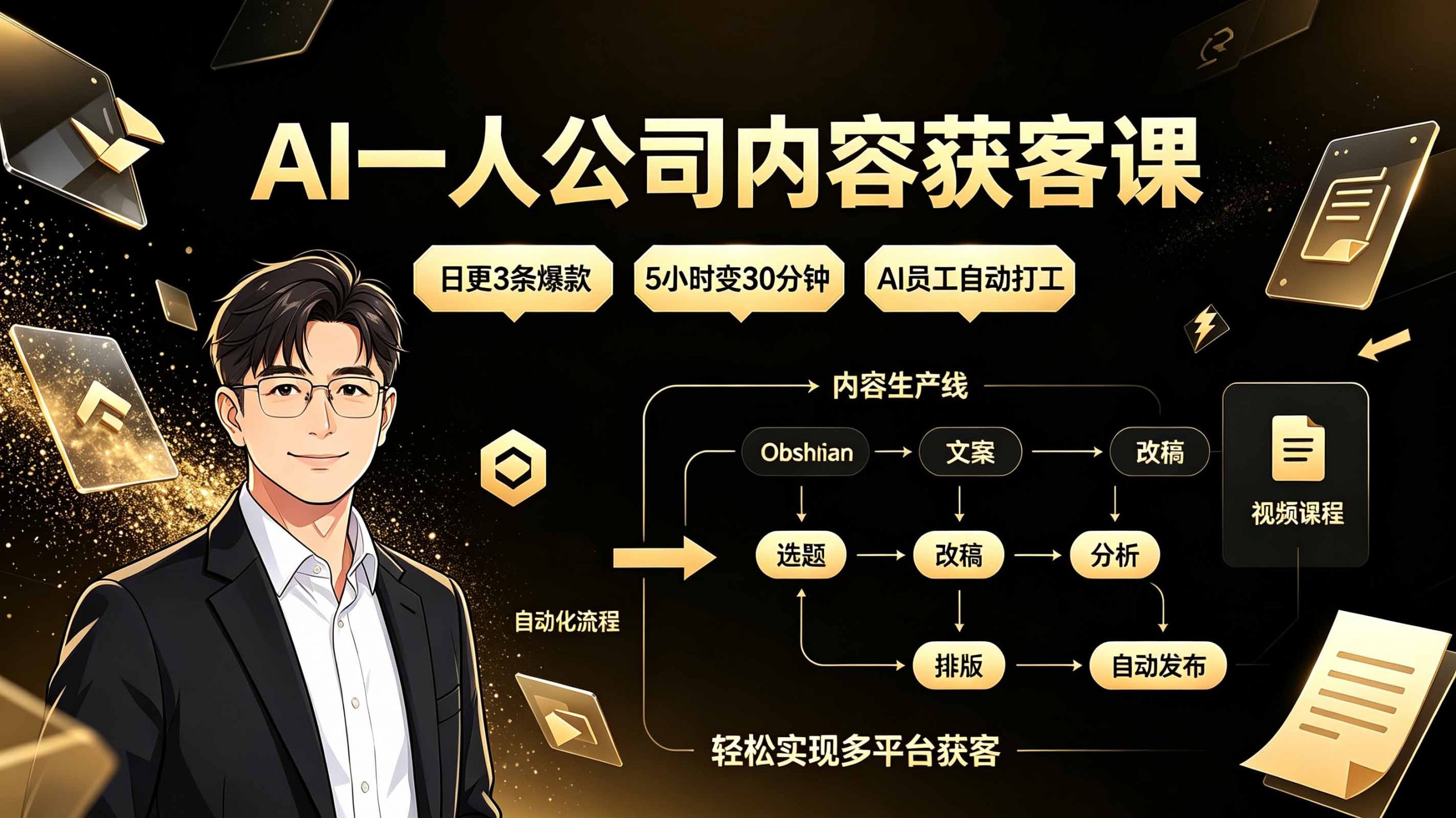 AI一人公司内容获客课：日更3条爆款×5小时变30分钟×AI员工自动打工，轻松实现多平台获客-小创项目网