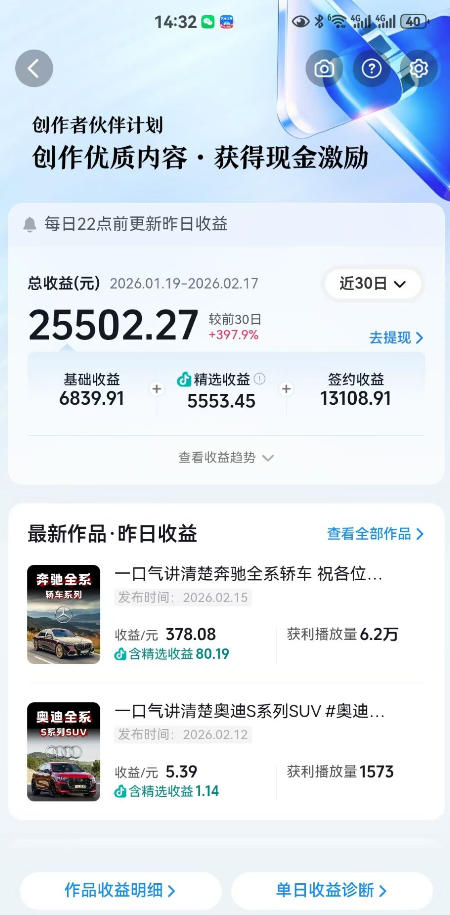 抖音某大佬汽车科普解说教学，流量嘎嘎猛，撸创作伙伴计划精选独家收益，日入5张+-小创项目网