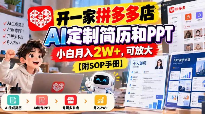 开一家拼多多店，AI定制简历和PPT，小白月入2W+，可放大【附SOP手册】【揭秘】-小创项目网