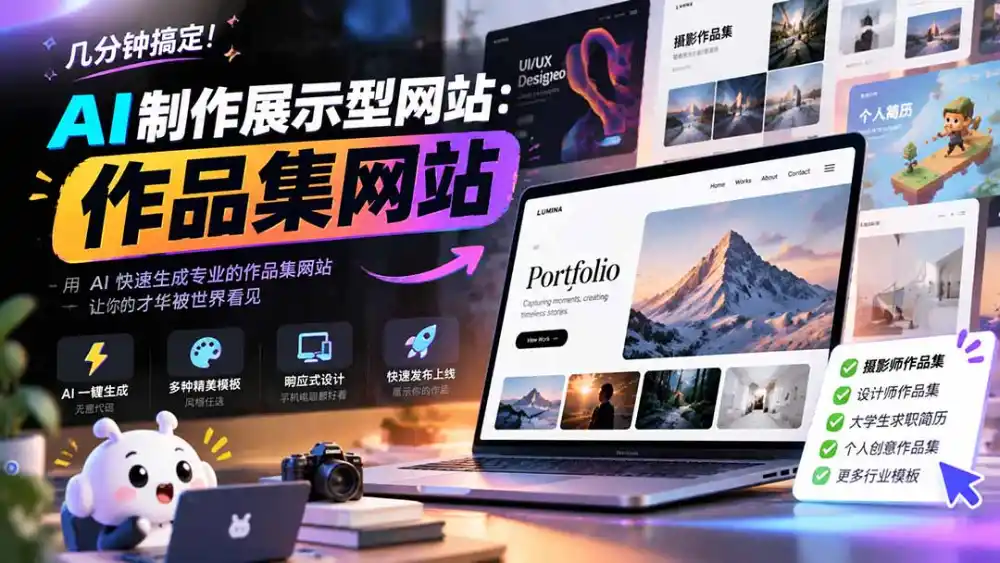 几分钟搞定，AI制作展示型网站制作：作品集网站，用AI快速生成专业的作品集网站，接单变现！-小创项目网