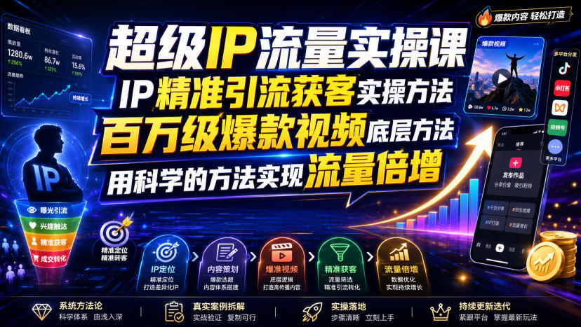 超级IP流量实操课，IP精准引流获客实操方法，百万级爆款视频底层方法，用科学的方法实现流量倍增-小创项目网