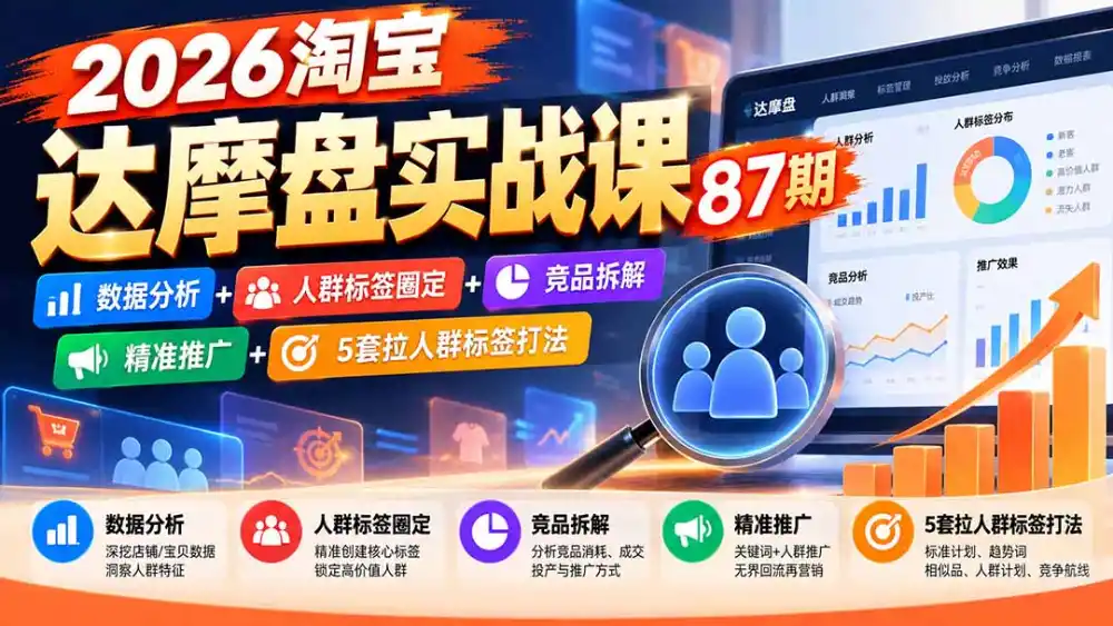 2026淘宝达摩盘实战课87期：数据分析+人群标签圈定+竞品拆解+精准推广+5套拉人群标签打法-小创项目网