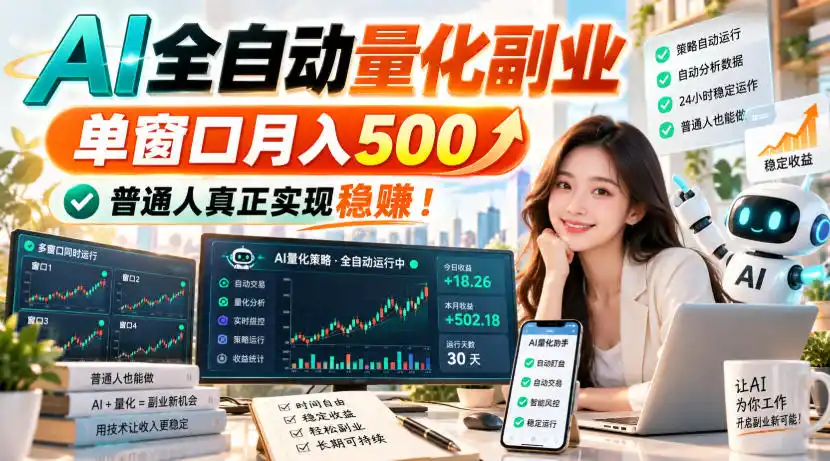 AI全自动量化副业，单窗口月入500，普通人真正实现稳賺！【揭秘】-寒山客