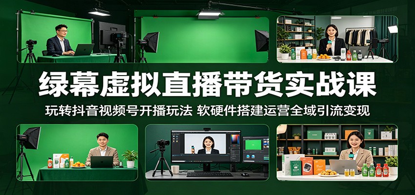 绿幕虚拟直播带货实战课：玩转抖音视频号开播玩法，软硬件搭建运营全域引流变现-小创项目网