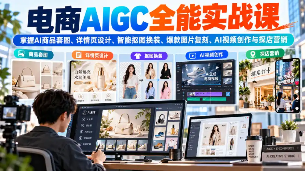 电商AIGC全能实战课：掌握AI商品套图、详情页设计、智能抠图换装、爆款图片复刻、AI视频创作与探店营销-小创项目网
