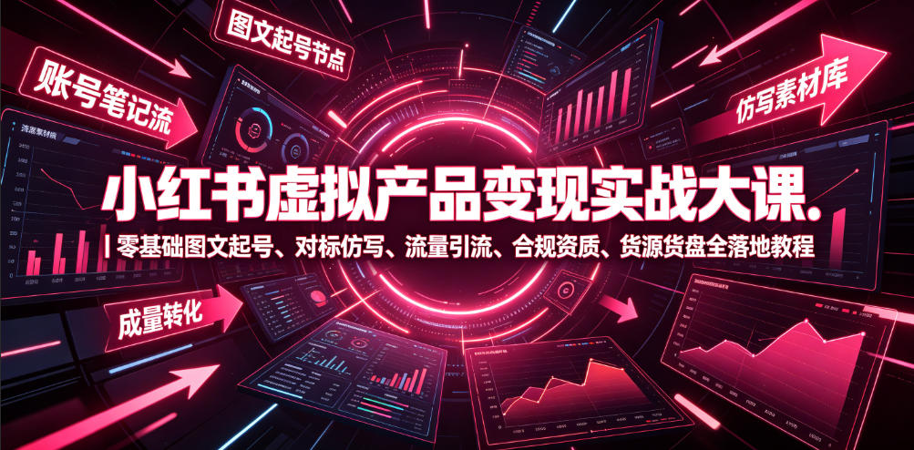 小红书虚拟产品变现实战大课｜零基础图文起号、对标仿写、流量引流、合规资质、货源货盘全落地教程-寒山客