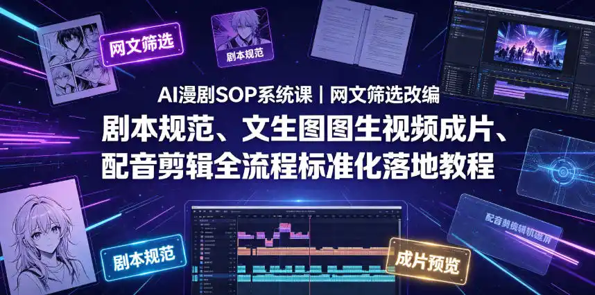 AI漫剧SOP系统课|网文筛选改编、剧本规范、文生图图生视频成片、配音剪辑全流程标准化落地教程(更新0810)-小创项目网
