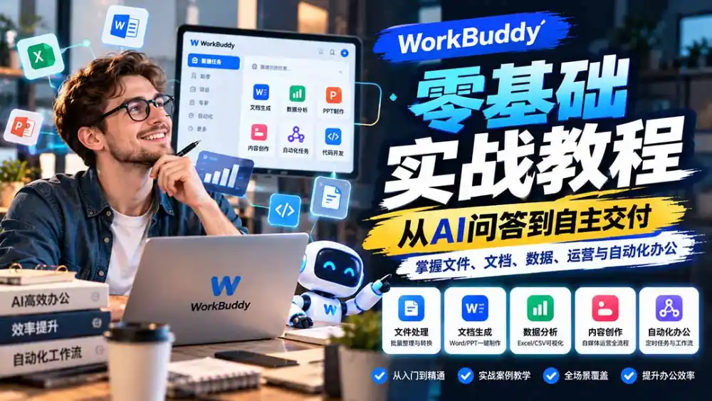 WorkBuddy零基础实战教程：从AI问答到自主交付，掌握文件、文档、数据、运营与自动化办公-小创项目网