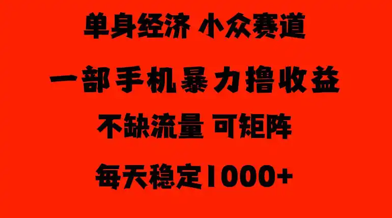 26年暴力单身经济，稳定日入500-1k，不缺流量，流量极大，冷门小众赛道，门槛低小白轻松上手【揭秘】-小创项目网