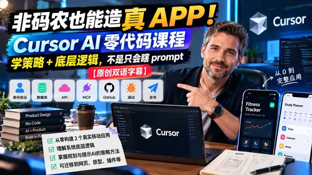 非码农也能造真 APP！Cursor AI 零代码课程：学策略 + 底层逻辑，不是只会瞎 prompt【原创双语字幕】-小创项目网