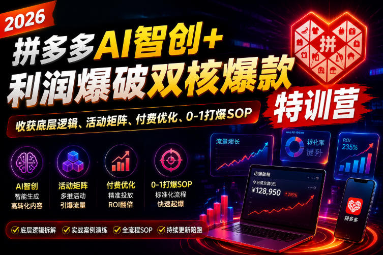 2026拼多多AI智创+利润爆破双核爆款特训营，收获底层逻辑、活动矩阵、付费优化、0-1打爆SOP(更新0727)-小创项目网