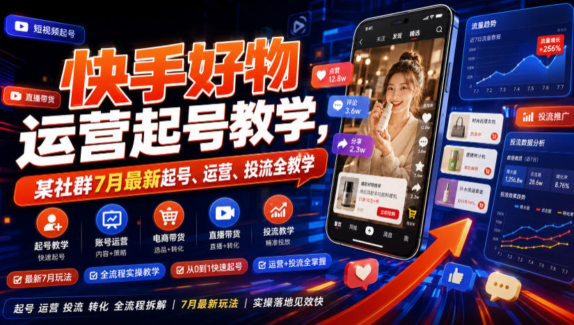 快手好物运营起号教学，某社群7月最新起号、运营、投流全教学-小创项目网