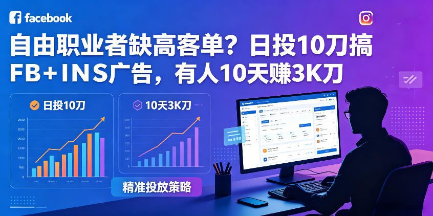 自由职业者缺高客单？日投10刀搞FB+INS广告，有人10天赚3K刀！【原创双语字幕】-小创项目网