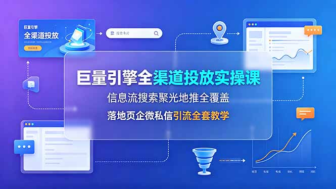 巨量引擎全渠道投放实操课，信息流搜索聚光地推全覆盖，落地页企微私信引流全套教学-寒山客