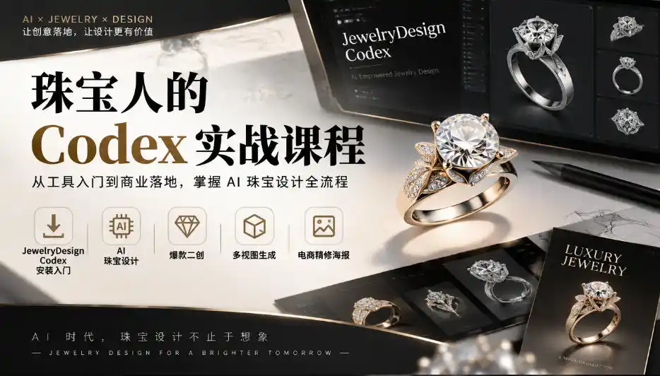 珠宝人的Codex实战课程｜JewelryDesign Codex安装入门、AI珠宝设计、爆款二创、多视图生成、电商精修海报全链路教学-小创项目网