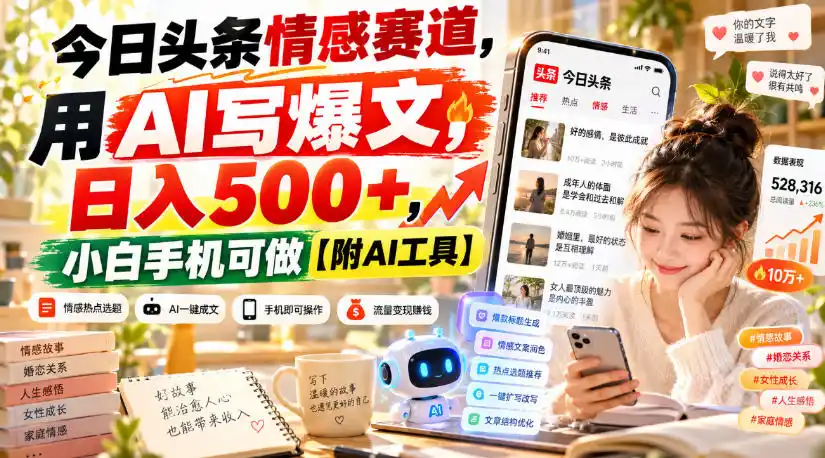 今日头条情感赛道，用AI写爆文，日入500+，小白手机可做【附AI工具】-寒山客