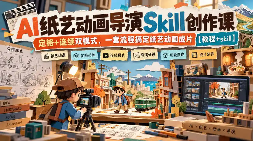 AI纸艺动画导演Skill创作课｜定格+连续双模式，一套流程搞定纸艺动画成片【教程+skill】-小创项目网