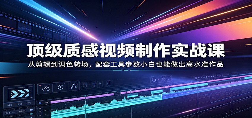 顶级质感视频制作实战课:从剪辑到调色转场,配套工具参数小白也能做出高水准作品-小创项目网