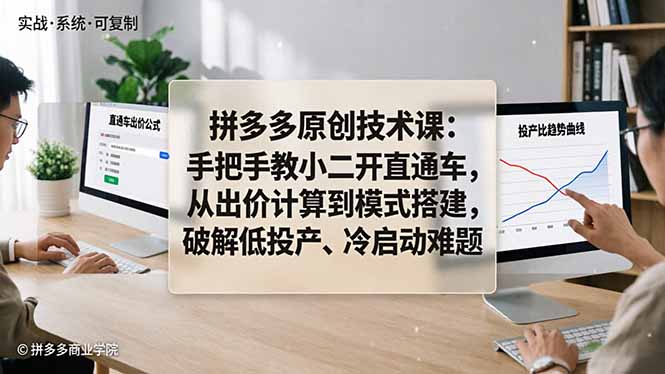 拼多多原创技术课：手把手教小二开直通车，从出价计算到模式搭建，破解低投产、冷启动难题-小创项目网