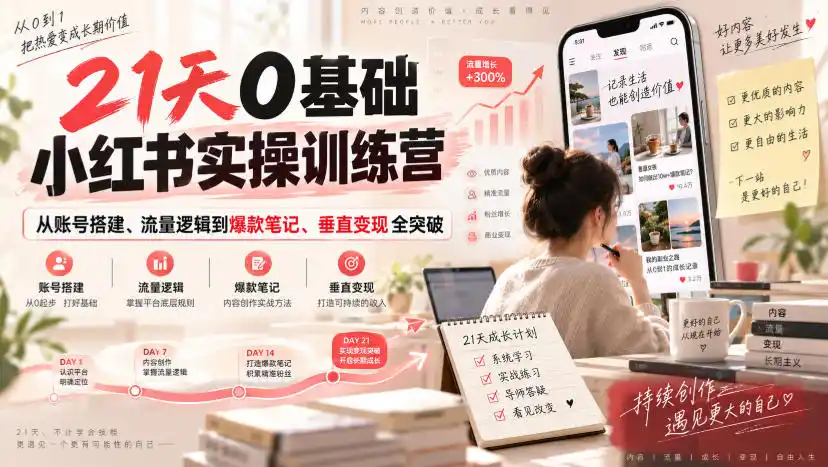 21天0基础小红书实操训练营｜从账号搭建、流量逻辑到爆款笔记、垂直变现全突破-寒山客