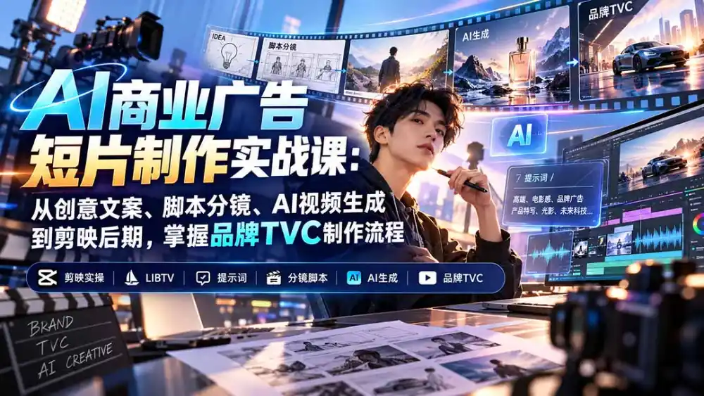 AI商业广告短片制作实战课：从创意文案、脚本分镜、AI视频生成到剪映后期，掌握品牌TVC制作流程-小创项目网