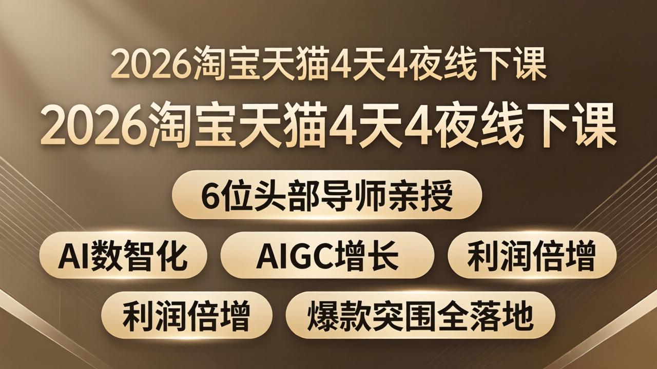 2026淘宝天猫4天4夜线下课：6位头部导师亲授，AI数智化+AIGC增长+利润倍增+爆款突围全落地-小创项目网