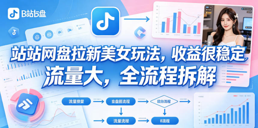 B站网盘拉新美女玩法，收益很稳定，流量大，全流程拆解-小创项目网