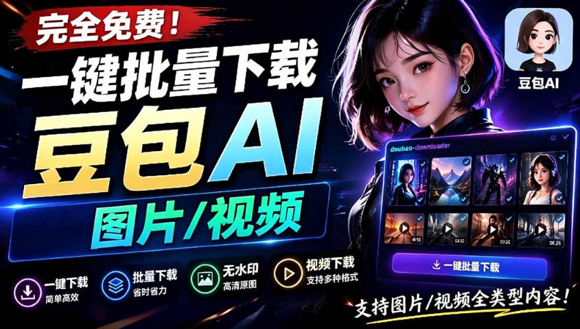 Github最新发布！一键批量下载豆包AI无水印图片/视频，简单易用，自动解析提示词-寒山客