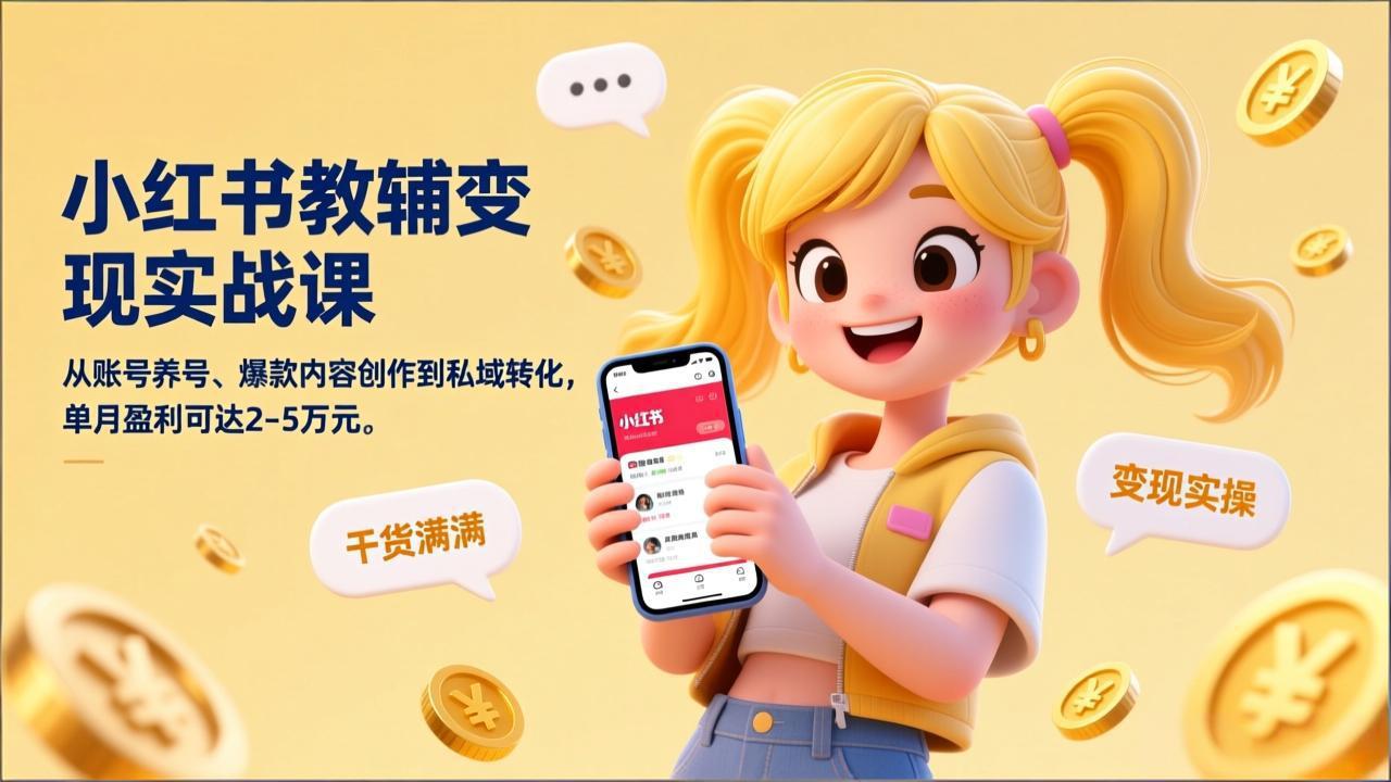 小红书教辅变现实战课，从账号养号、爆款内容创作到私域转化，单月盈利可达2-5万元-小创项目网