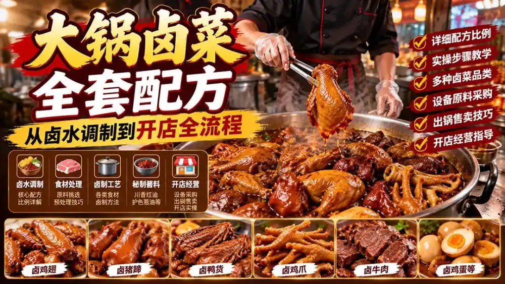 大锅卤菜全套配方，从卤水调制到开店全流程，感觉学会了去摆摊也不错-小创项目网