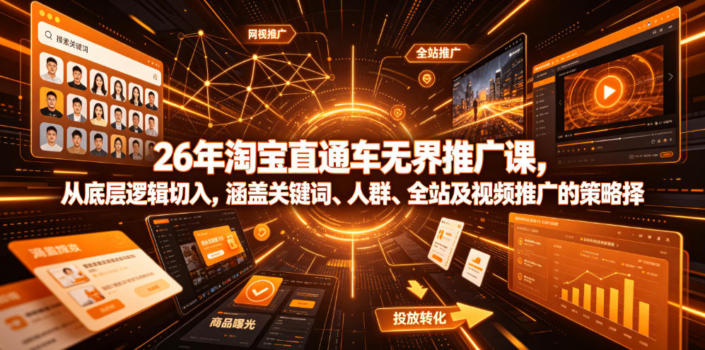 26年淘宝直通车无界推广课，从底层逻辑切入，涵盖关键词、人群、全站及视频推广的策略选择-寒山客