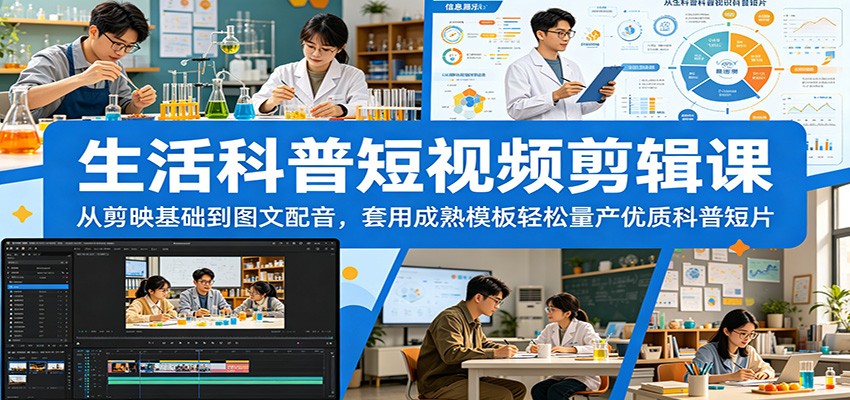 生活科普短视频剪辑课：从剪映基础到图文配音，套用成熟模板轻松量产优质科普短片-寒山客