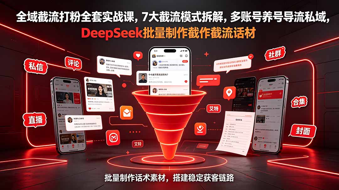 全域截流打粉全套实战课，7大截流模式拆解，多账号养号导流私域，DeepSeek批量制作截流话术素材-小创项目网