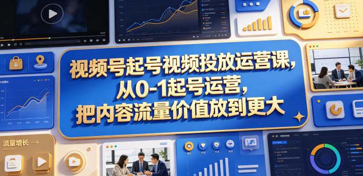 视频号起号视频投放运营课，从0-1起号运营，把内容流量价值放到更大-小创项目网