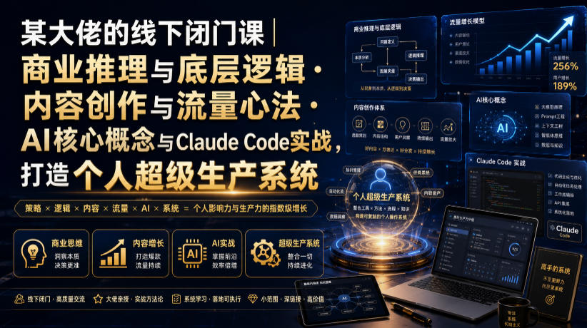 某大佬的线下闭门课｜商业推理与底层逻辑・内容创作与流量心法・AI核心概念与Claude Code实战，打造个人超级生产系统【录音+图片】-小创项目网