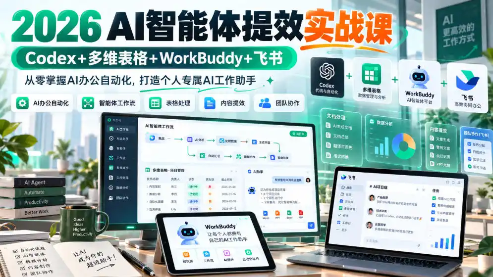 2026 AI智能体提效实战课：Codex+多维表格+WorkBuddy+飞书，从零掌握AI办公自动化，打造个人专属AI工作助手-小创项目网