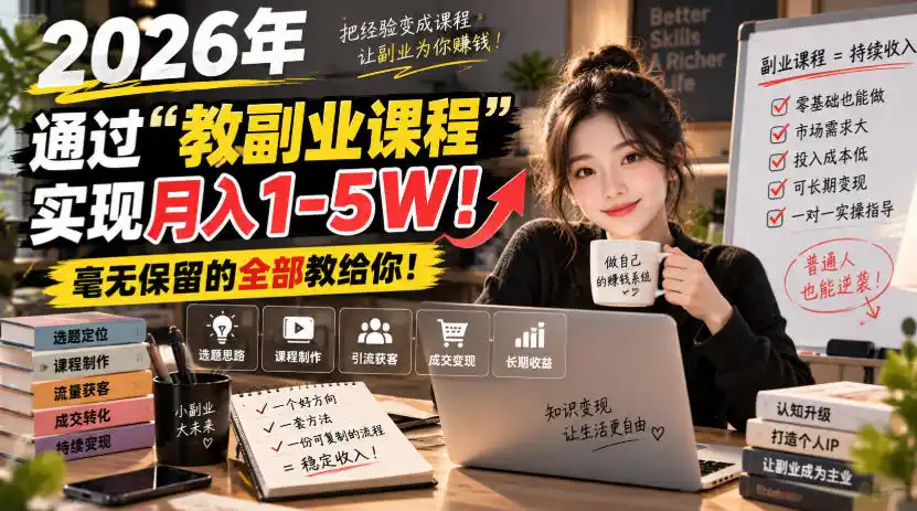 2026年通过“教副业课程”实现月入1-5W！毫无保留的全部教给你！【揭秘】-小创项目网