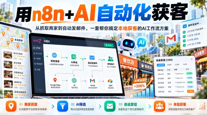 【无水印】用n8n+AI自动化获客，从抓取商家到自动发邮件，一套帮你搞定本地获客的AI工作流方案【原创双语字幕】-小创项目网
