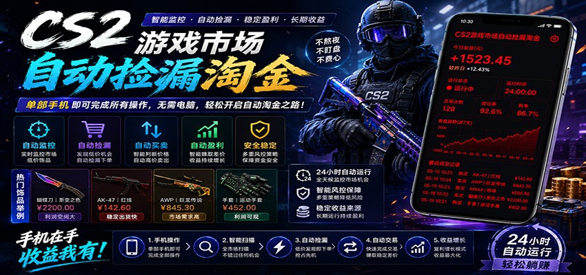 CSGO挂机捡漏项目通过利用游戏饰品交易机制，结合薄凉软件辅助捡漏，实现盈利-寒山客
