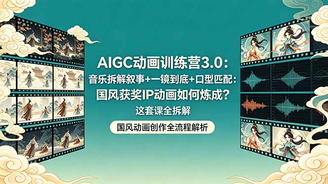 AIGC动画训练营3.0：音乐拆解叙事+一镜到底+口型匹配：国风获奖IP动画如何炼成？这套课全拆解-小创项目网