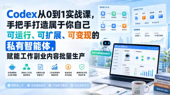 Codex从0到1实战课，手把手打造属于你自己可运行、可扩展、可变现的私有智能体，赋能工作副业内容批量生产-小创项目网