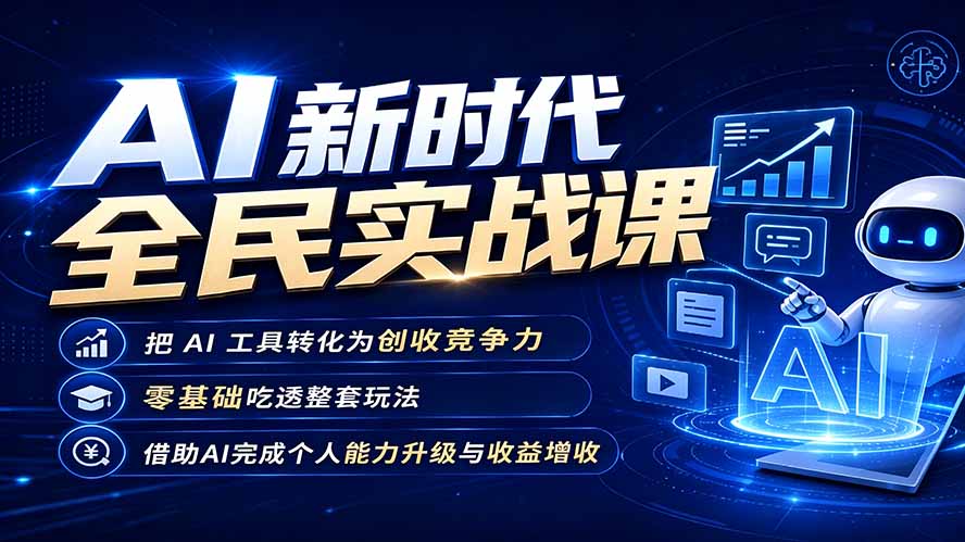 AI新时代全民实战课，把 AI 工具转化为创收竞争力，零基础吃透整套玩法，借助AI完成个人能力升级与收益增收。-小创项目网