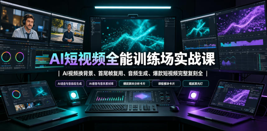AI短视频全能训练场实战课|AI视频换背景、首尾帧复用、音频生成、爆款短视频完整复刻全套实操教学插图 AI短视频全能训练场实战课|AI视频换背景、首尾帧复用、音频生成、爆款短视频完整复刻全套实操教学