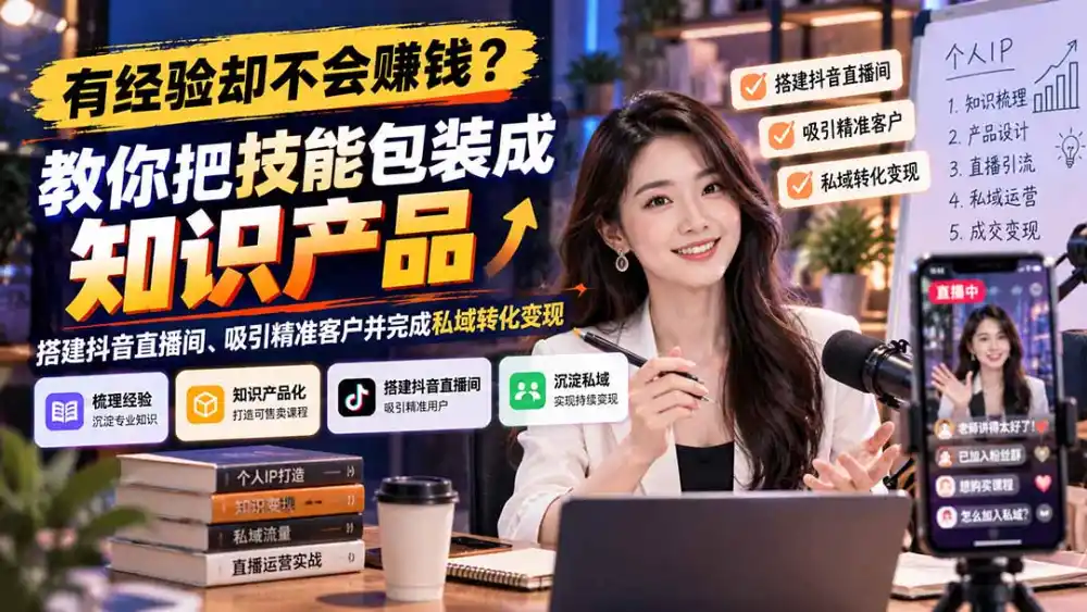 有经验却不会赚钱？教你把技能包装成知识产品，搭建抖音直播间、吸引精准客户并完成私域转化变现-小创项目网