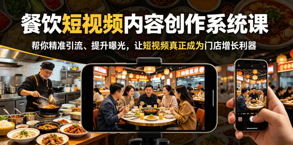 餐饮短视频内容创作系统课，帮你精准引流、提升曝光，让短视频真正成为门店增长利器-寒山客